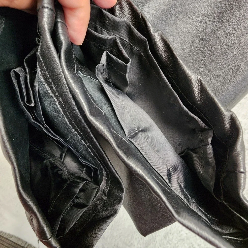 Womens Leather Pants Sz 8 (26x28) Black Lined Quiet Luxury Euro Chic Moto Biker‎
